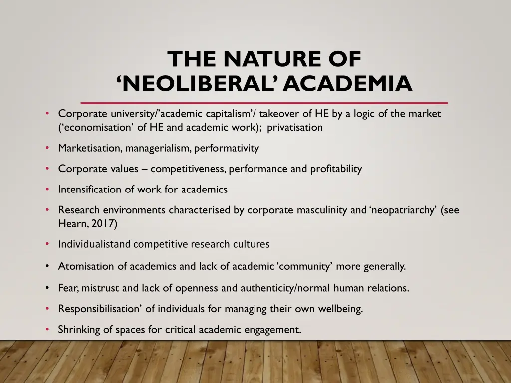 the nature of neoliberal academia