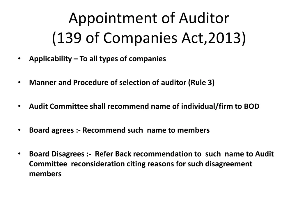 appointment of auditor 139 of companies act 2013