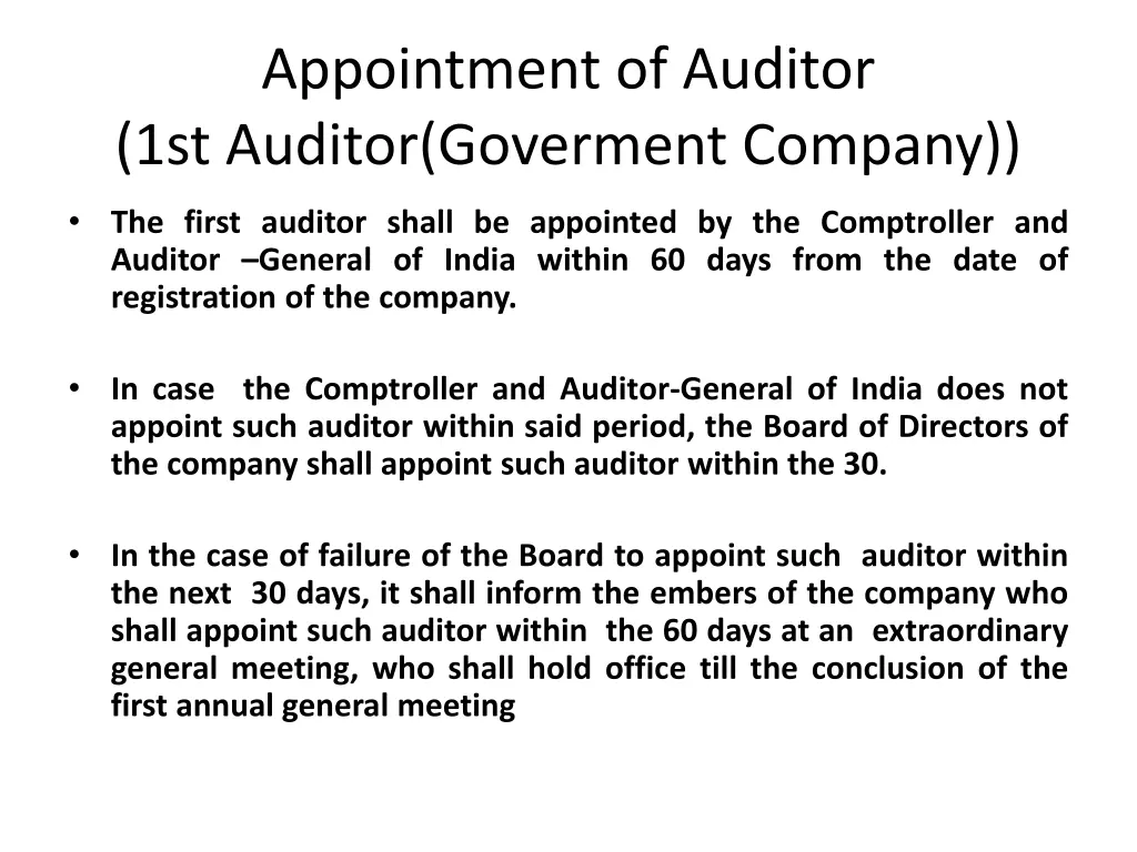 appointment of auditor 1st auditor goverment