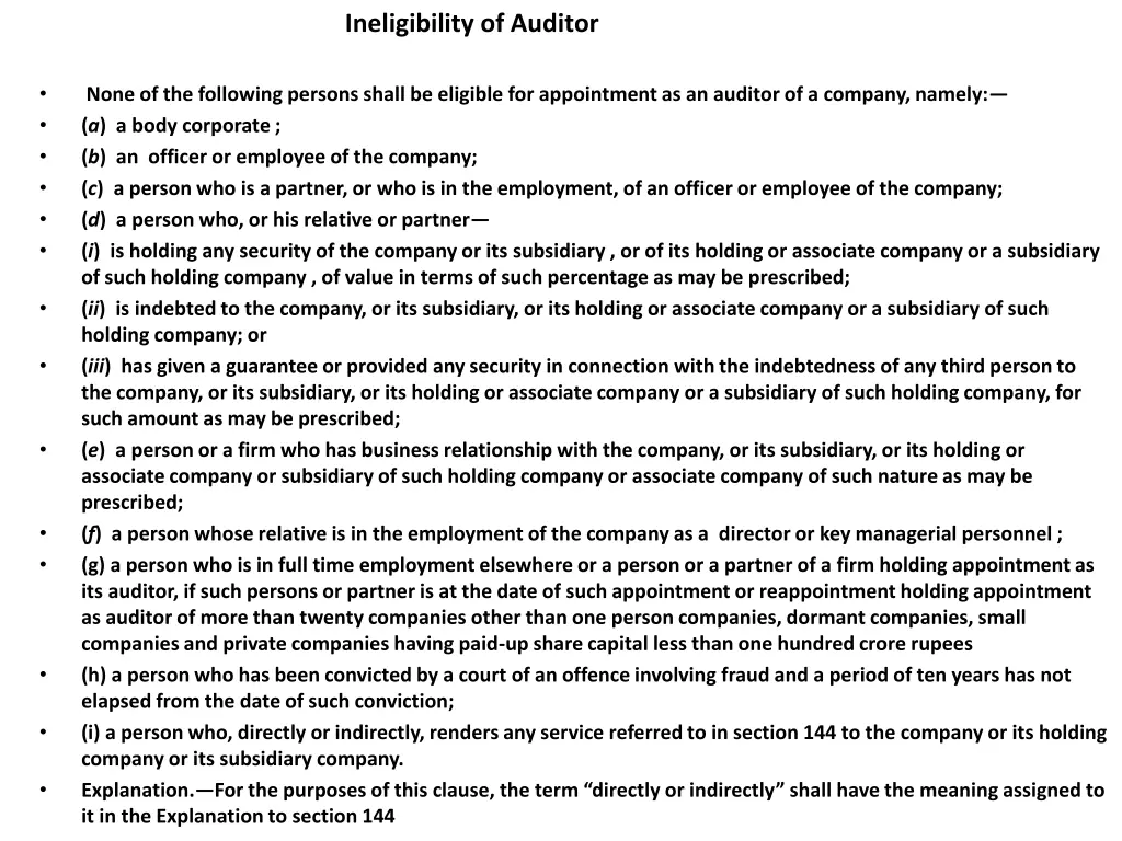 ineligibility of auditor