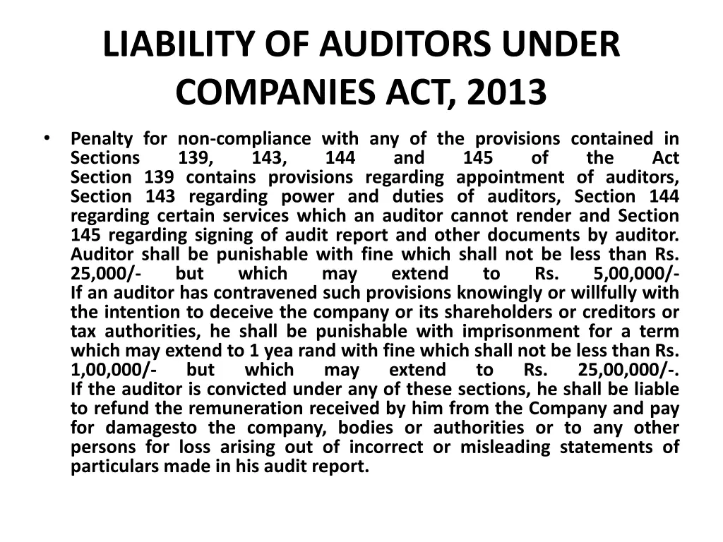 liability of auditors under companies act 2013