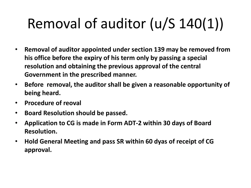 removal of auditor u s 140 1