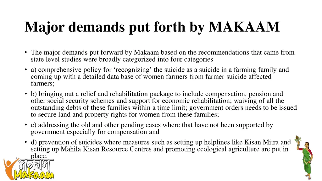 major demands put forth by makaam