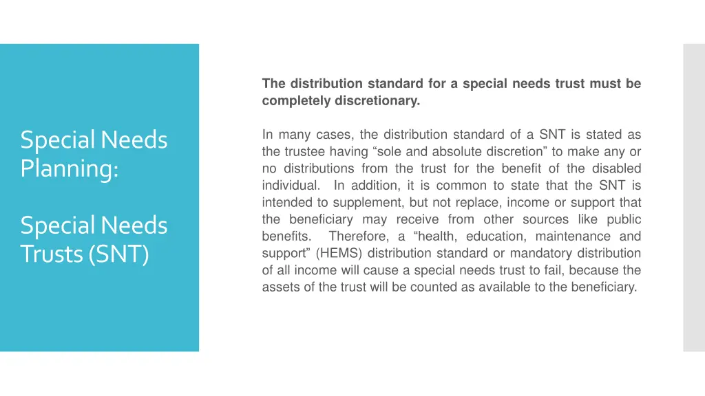 the distribution standard for a special needs