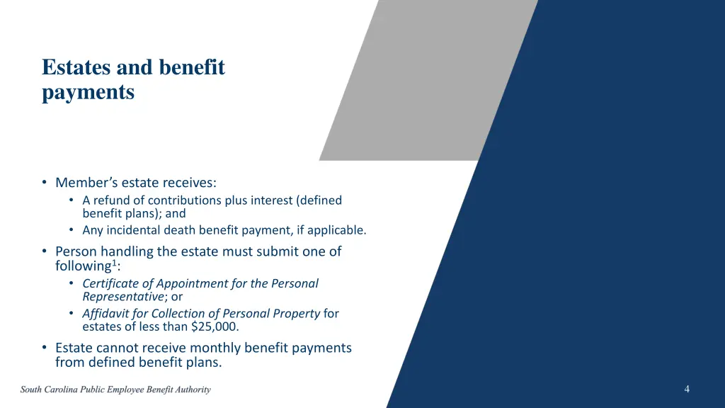 estates and benefit payments