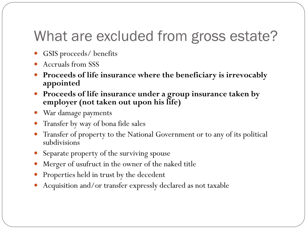 what are excluded from gross estate