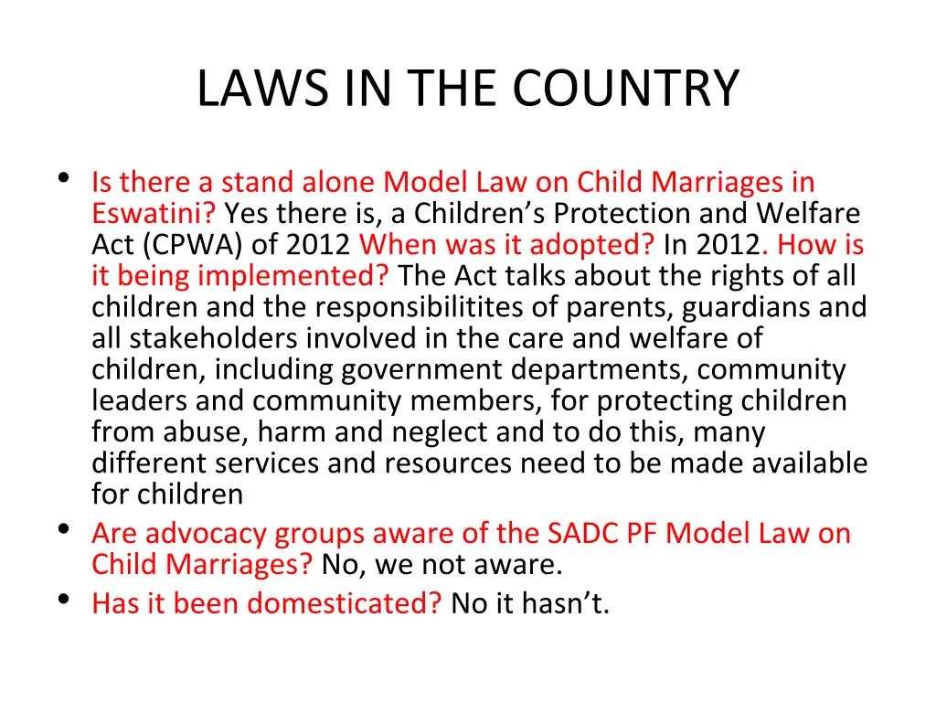 laws in the country