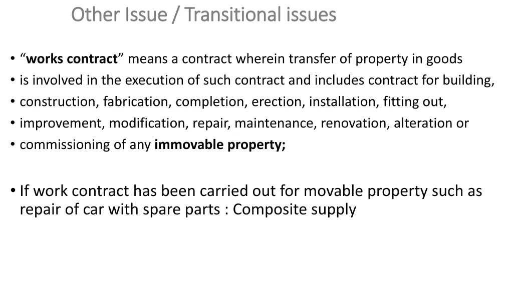 other issue transitional issues other issue