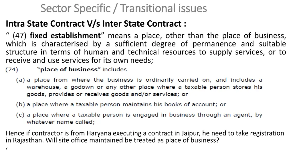 sector specific transitional issues sector 1