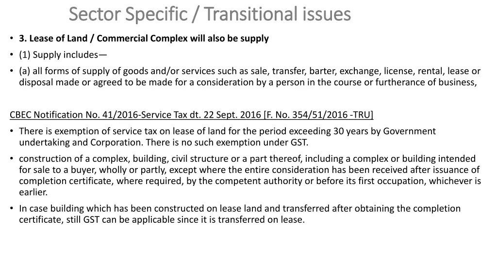 sector specific transitional issues sector 3