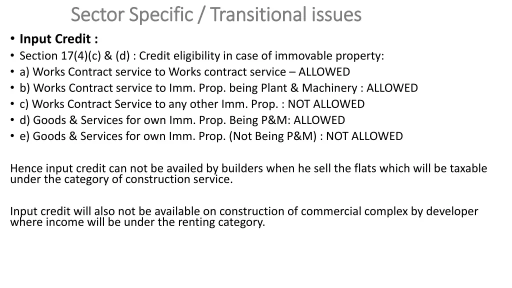 sector specific transitional issues sector