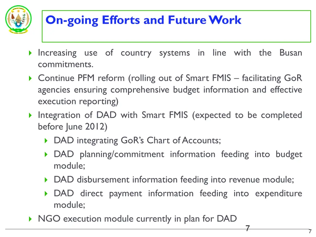 on going efforts and future work