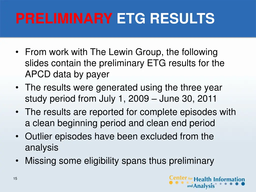 preliminary etg results