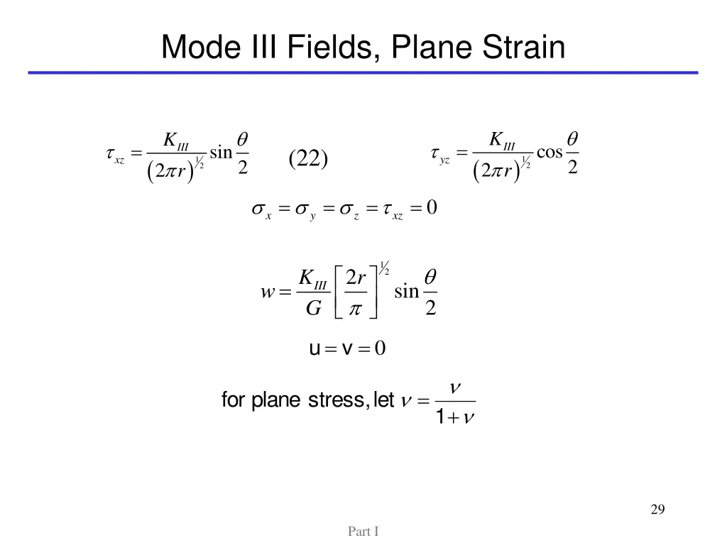 mode iii fields plane strain