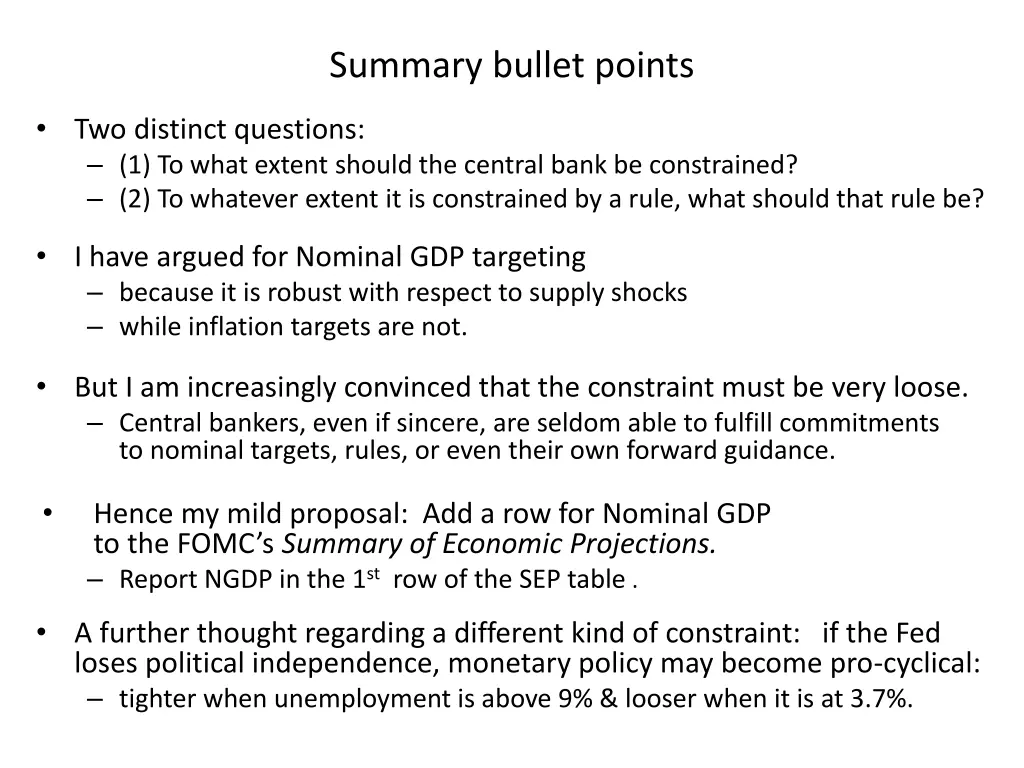 summary bullet points