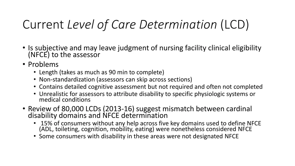 current level of care determination lcd