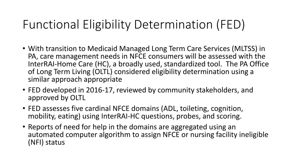 functional eligibility determination fed