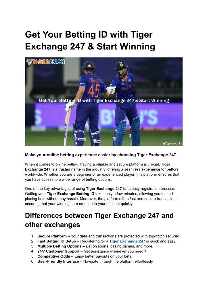 get your betting id with tiger exchange 247 start