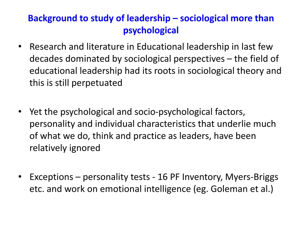 background to study of leadership sociological