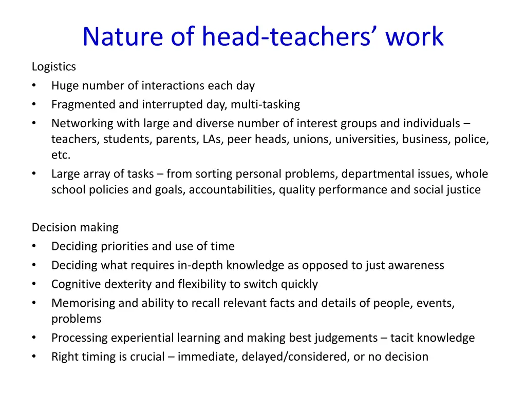 nature of head teachers work