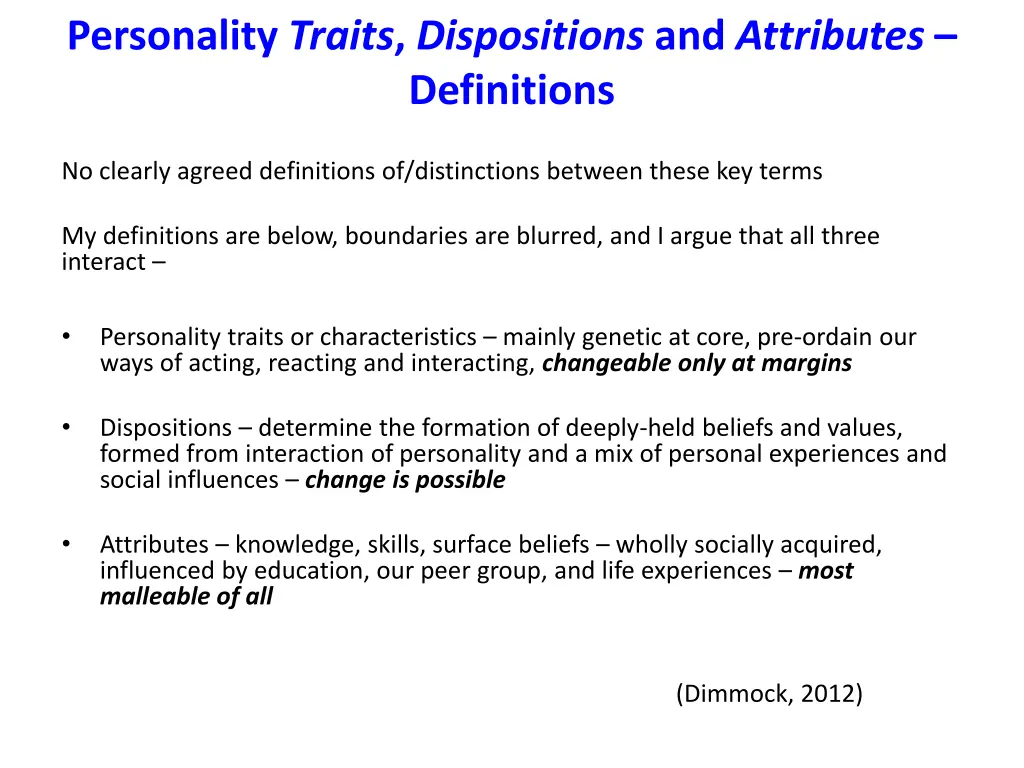 personality traits dispositions and attributes