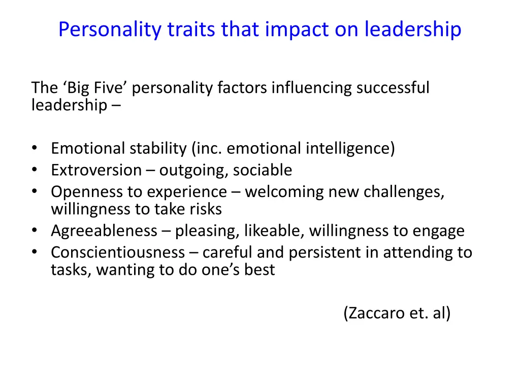 personality traits that impact on leadership