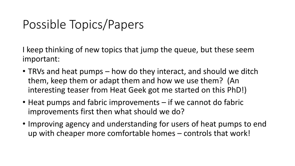 possible topics papers
