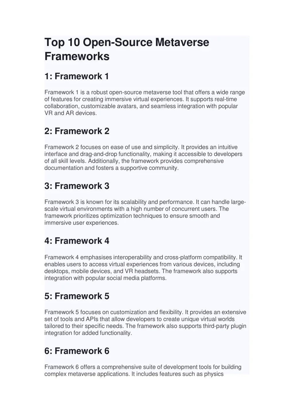 top 10 open source metaverse frameworks