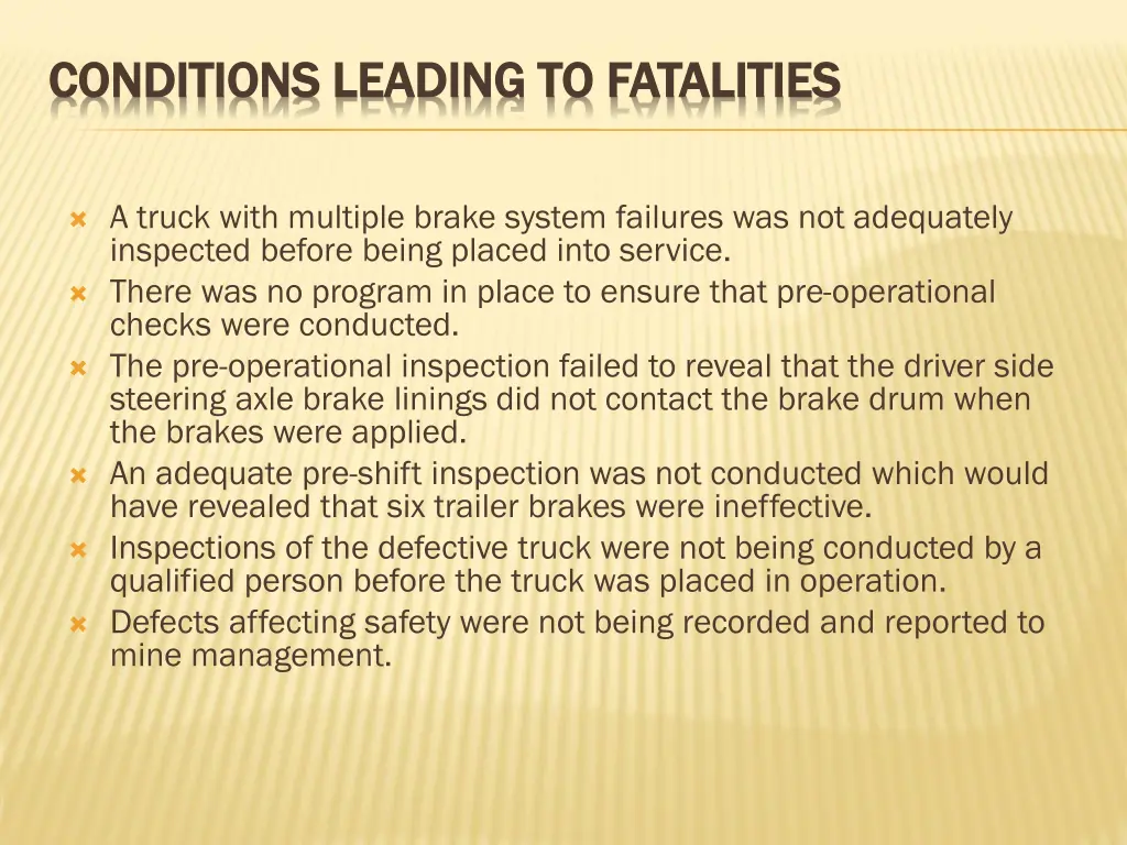 conditions leading to fatalities conditions 5