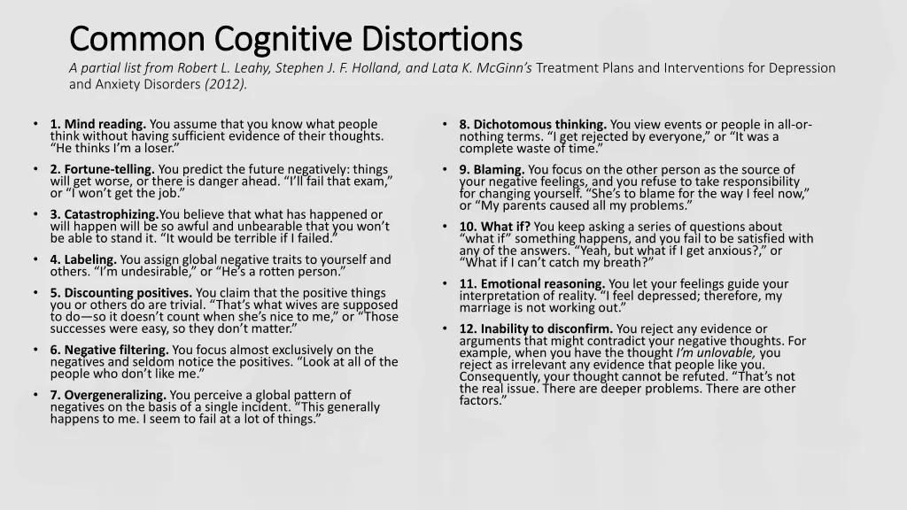 common cognitive distortions common cognitive