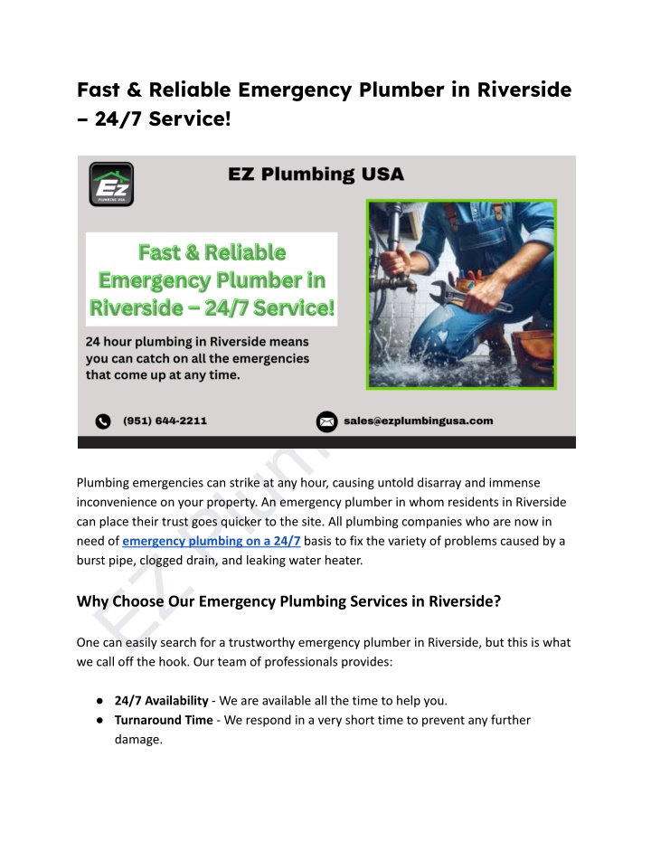 fast reliable emergency plumber in riverside