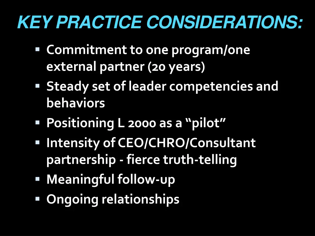 key practice considerations