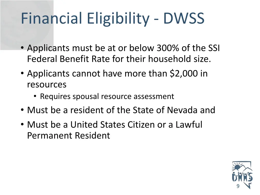 financial eligibility dwss