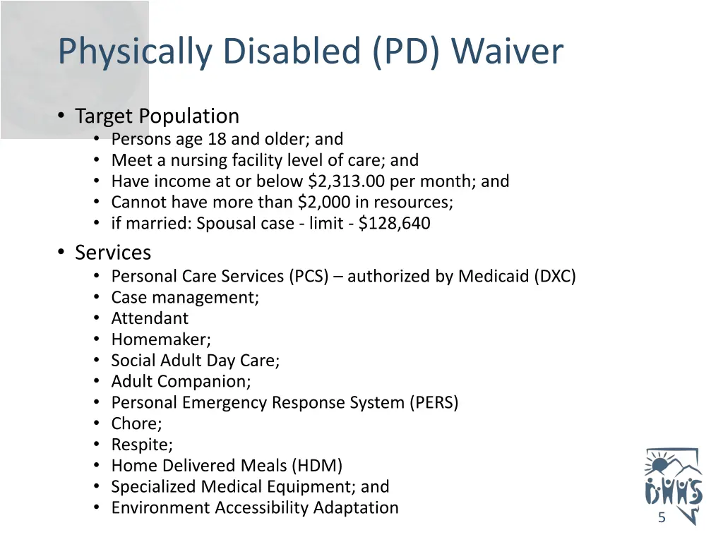 physically disabled pd waiver