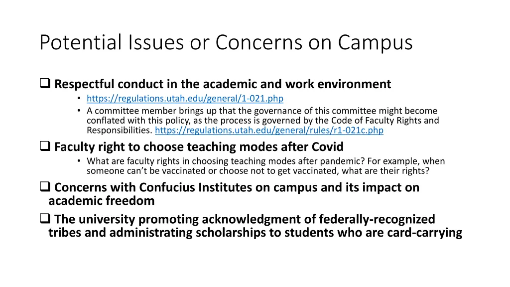 potential issues or concerns on campus