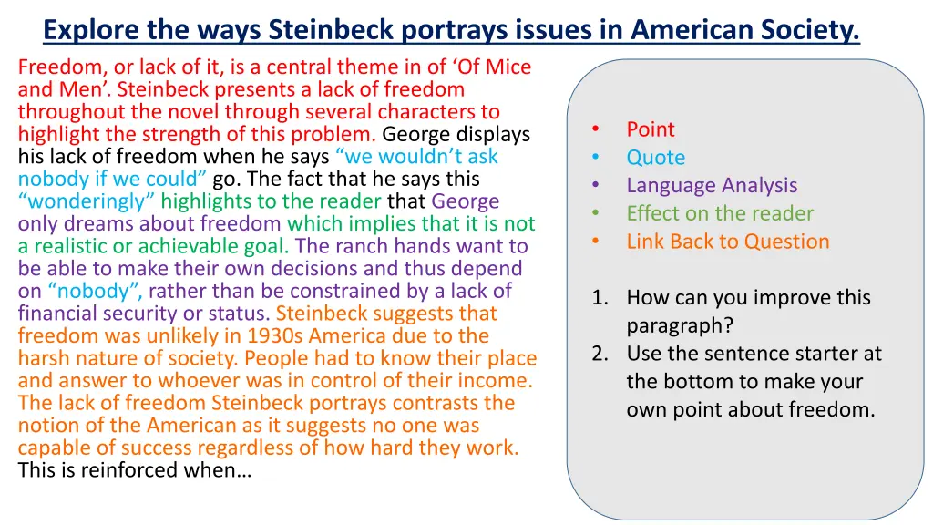 explore the ways steinbeck portrays issues 1