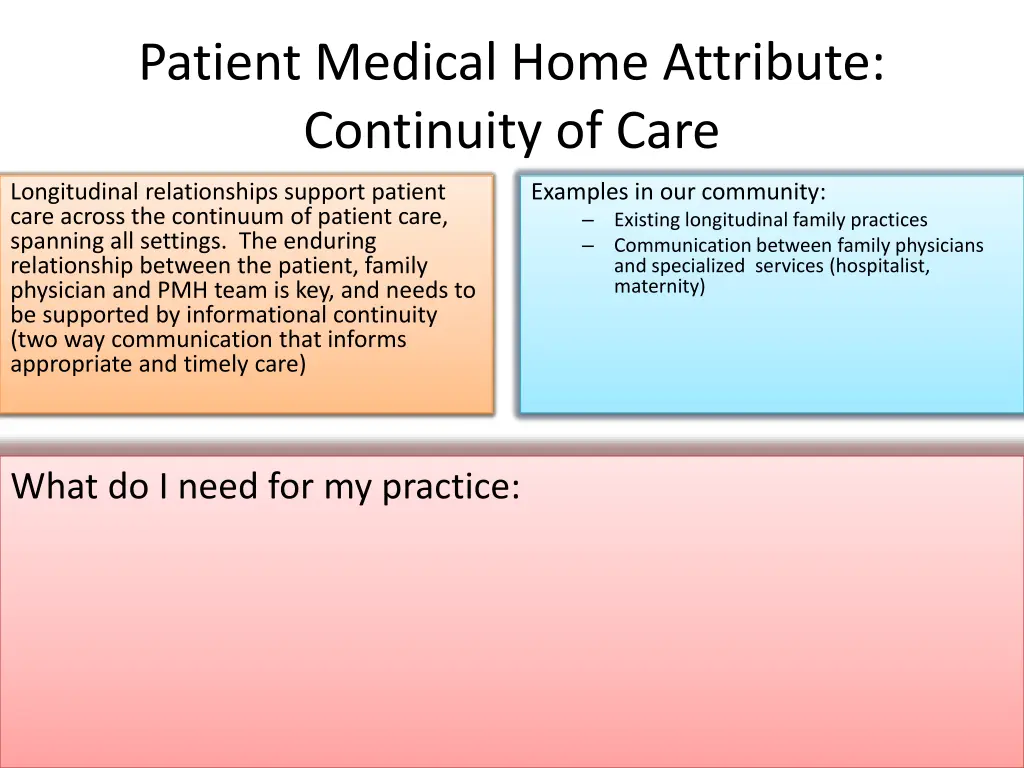 patient medical home attribute continuity of care