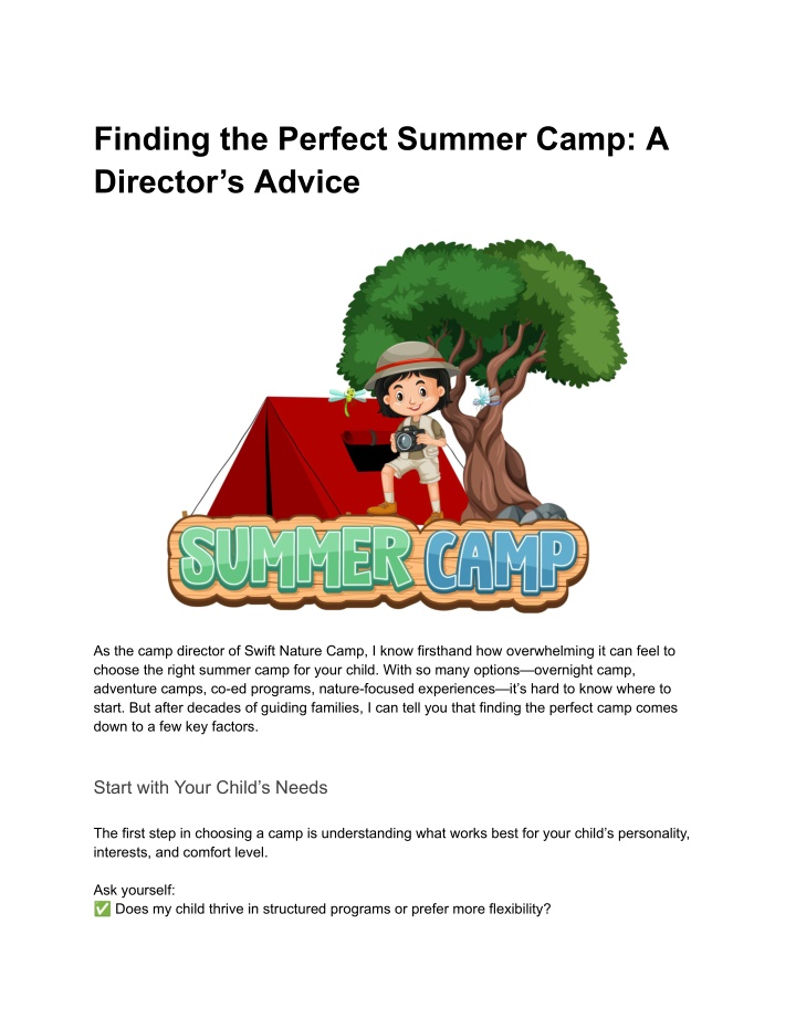 finding the perfect summer camp a director
