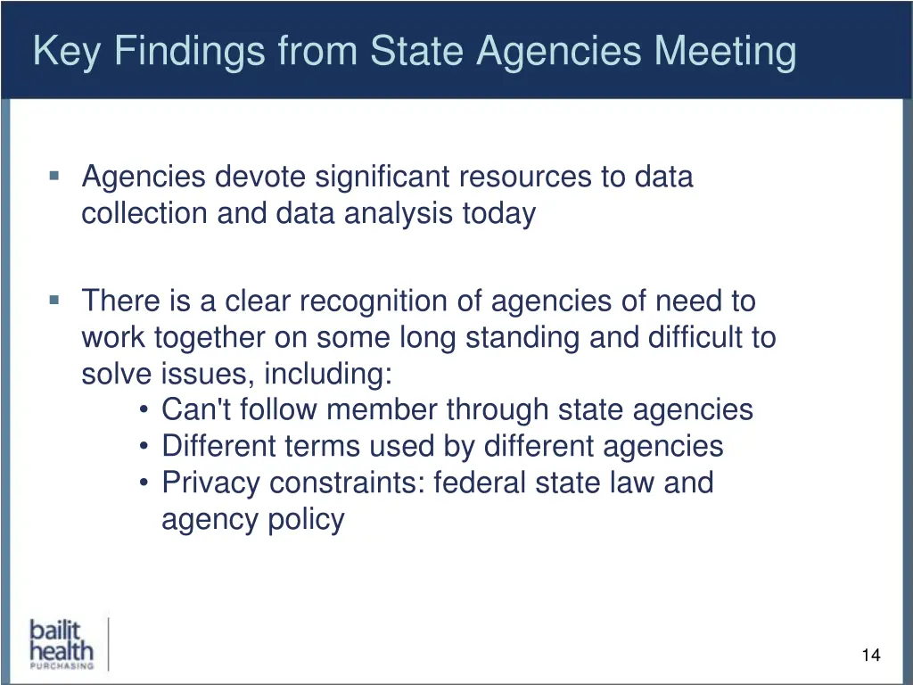 key findings from state agencies meeting