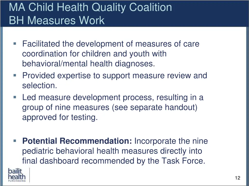 ma child health quality coalition bh measures work