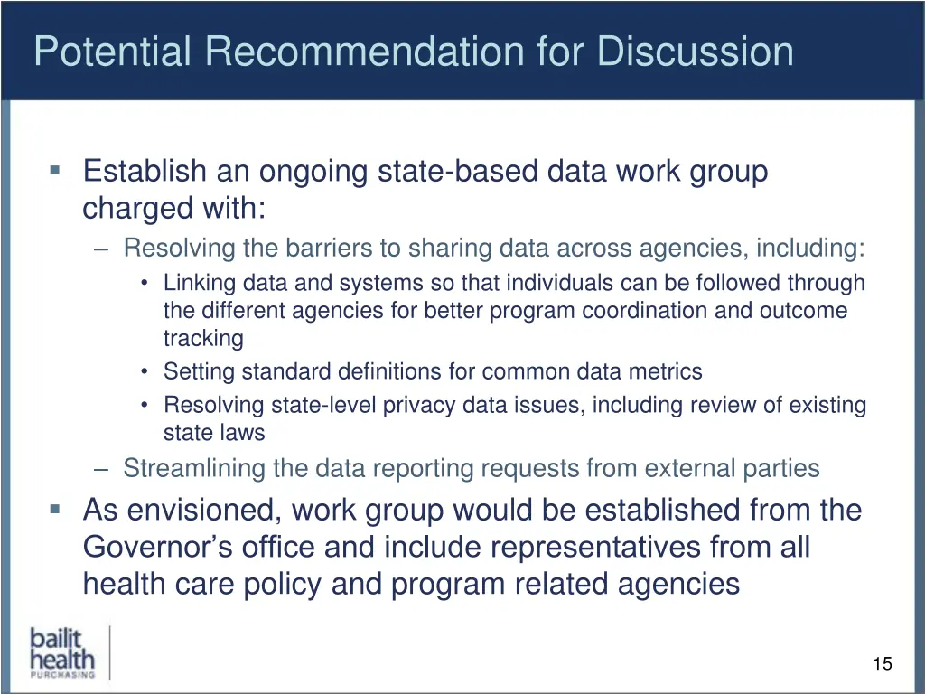 potential recommendation for discussion
