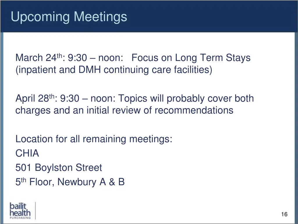 upcoming meetings
