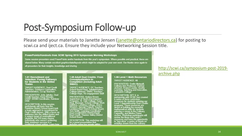 post post symposium follow symposium follow up