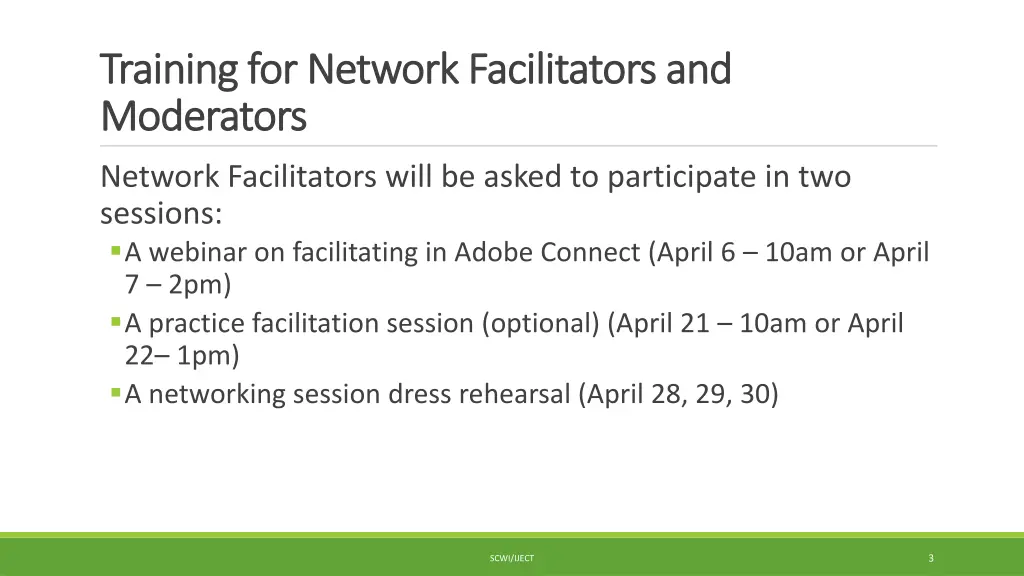 training for network facilitators and training