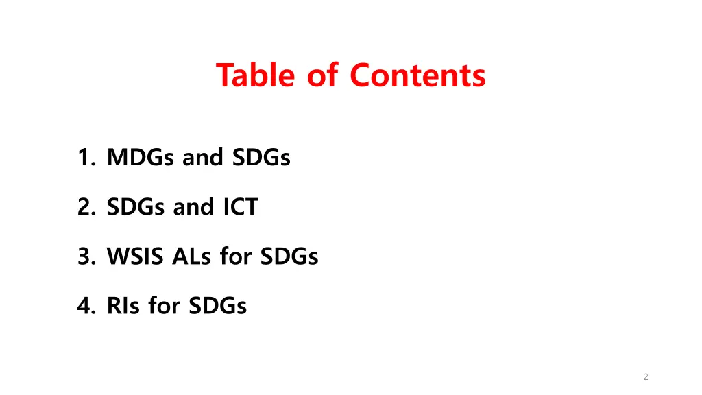 table of contents