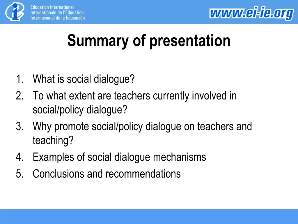 summary of presentation
