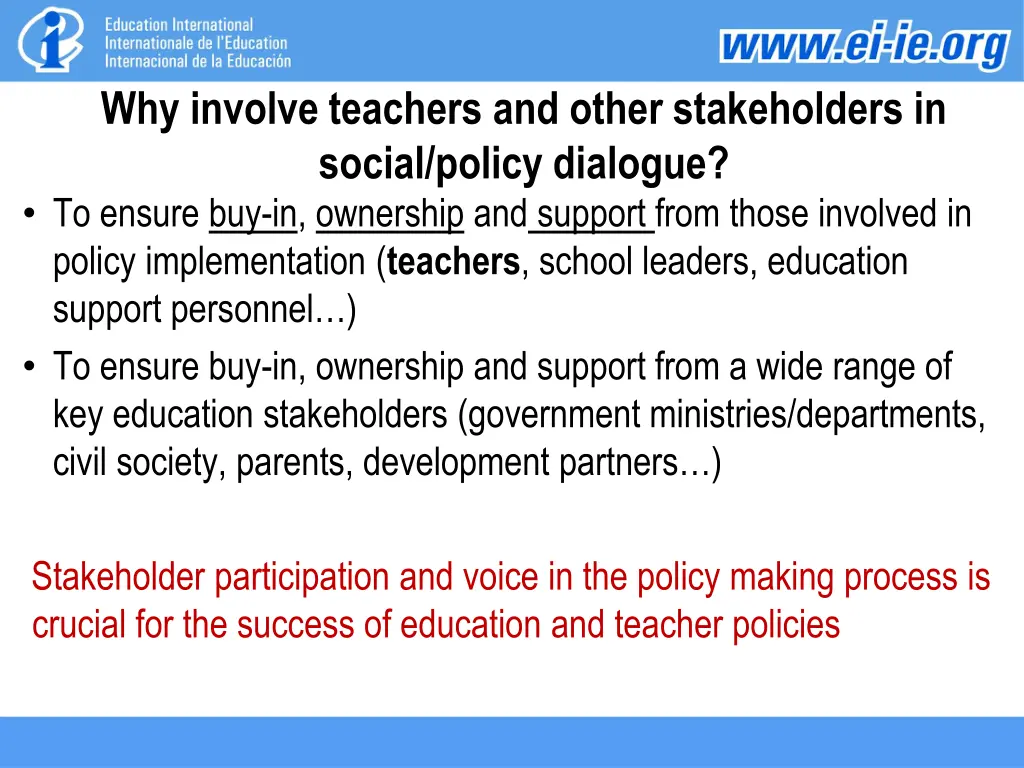 why involve teachers and other stakeholders