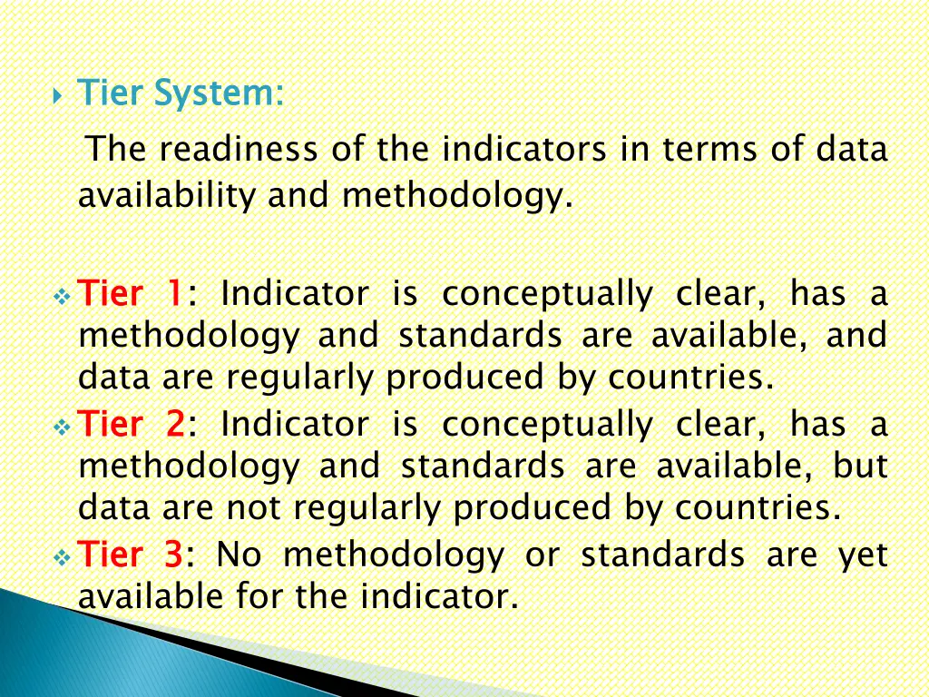 tier the readiness of the indicators in terms