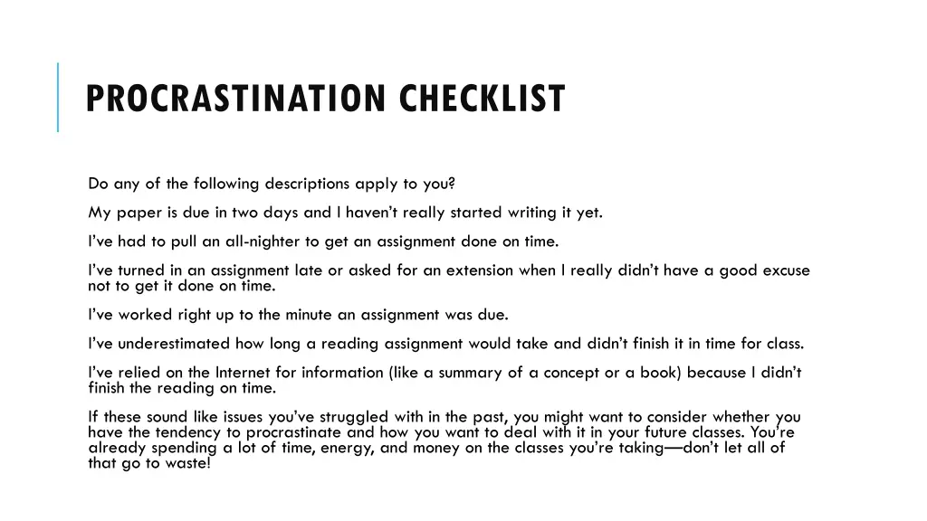 procrastination checklist
