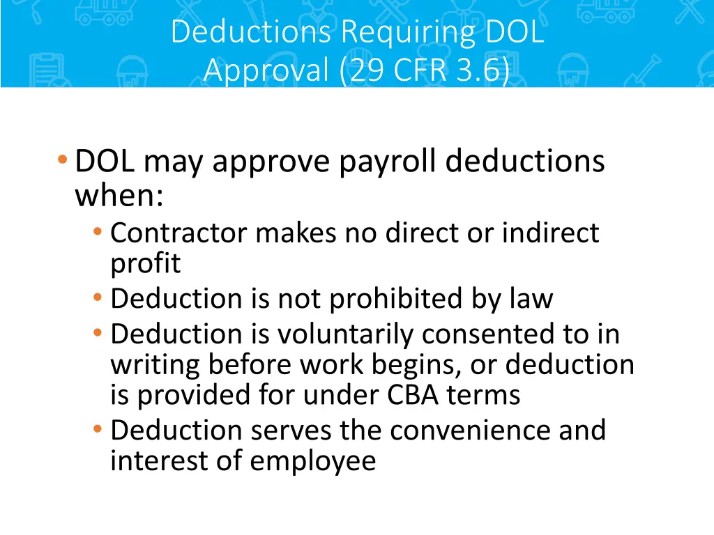 deductions requiring dol approval 29 cfr 3 6